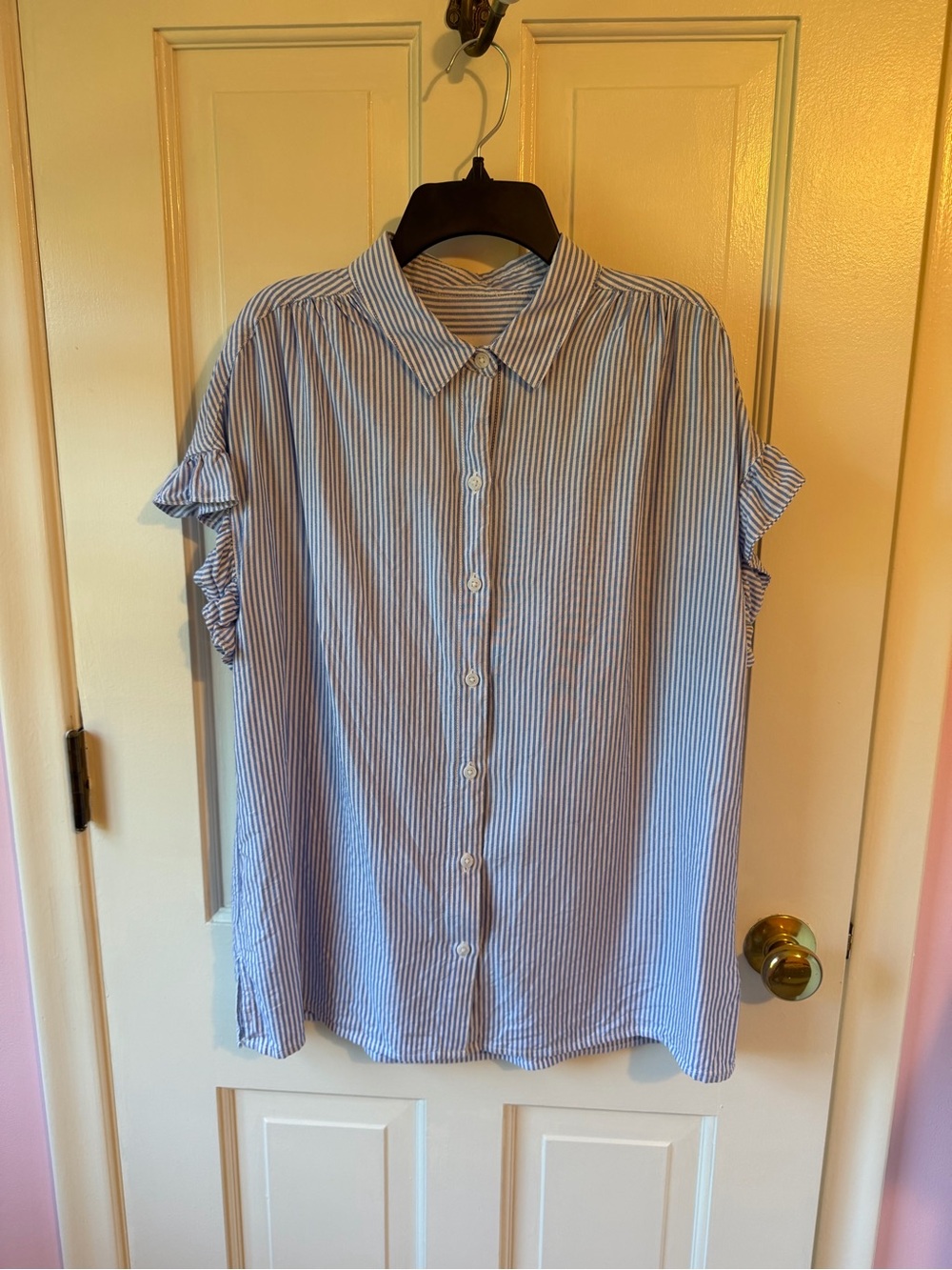 Lola River Striped Button-Front Shirt in Blue & White